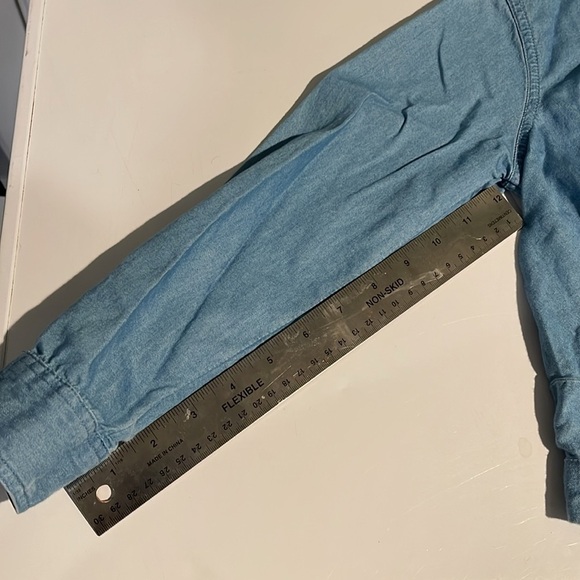 3/$20 Justice Girls Denim Blouse Size 8 - Button-Up Knot Front Shirt - Picture 9 of 10